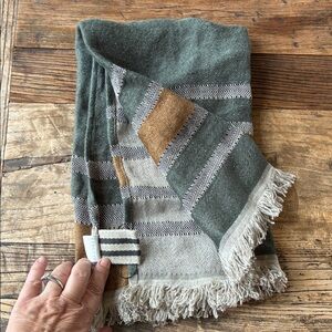 Libeco Belgian linen Green & Tan Striped Kitchen Towel